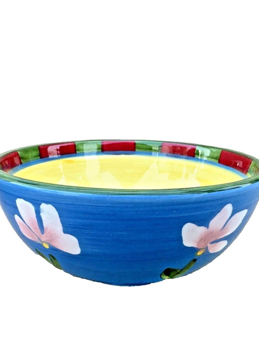 Dansk Hand-Painted Blue Floral Ceramic Bowl with Yellow Interior
